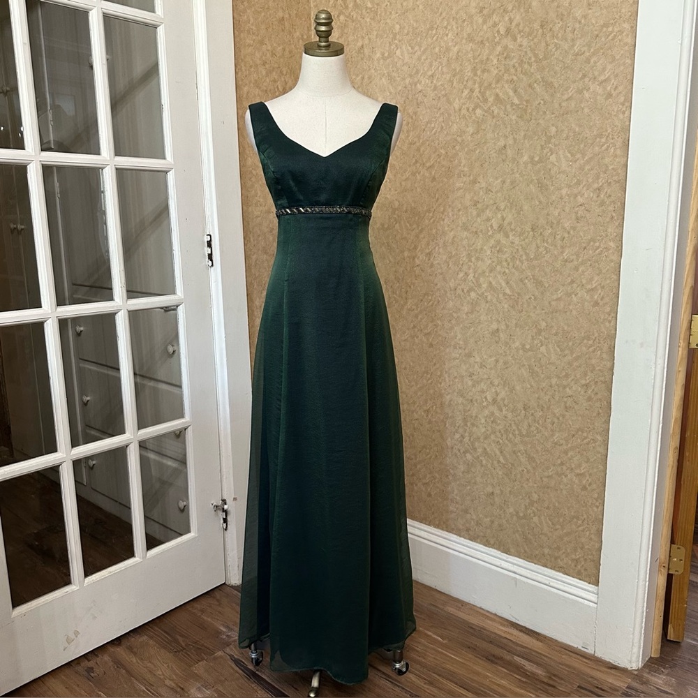 VTG y2k 90s emerald green empire waist coquette beaded princess prom dress